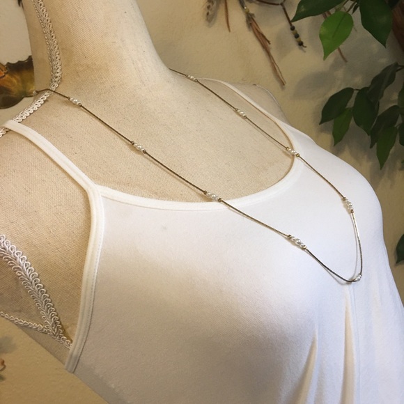 Vintage 80s beaded gold tone chain necklace - Picture 2 of 7